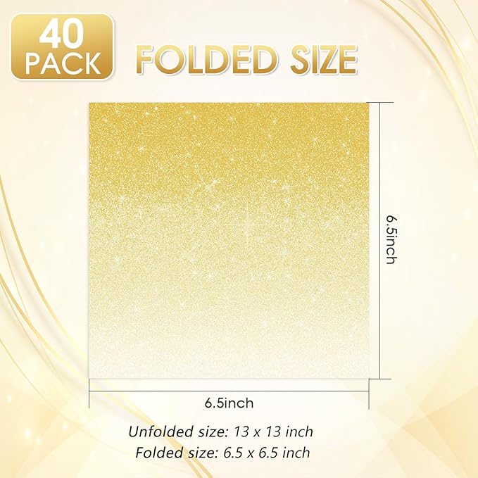 40 Pack Gold Paper Napkins - 6.5x6.5 Inches Gold Gradient Disposable Dinner Napkins for Parties, Weddings, Dinners & Holiday Decor