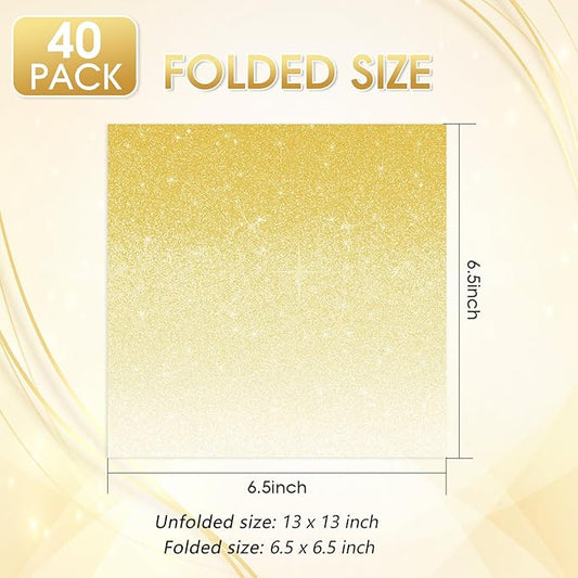 40 Pack Gold Paper Napkins - 6.5x6.5 Inches Gold Gradient Disposable Dinner Napkins for Parties, Weddings, Dinners & Holiday Decor