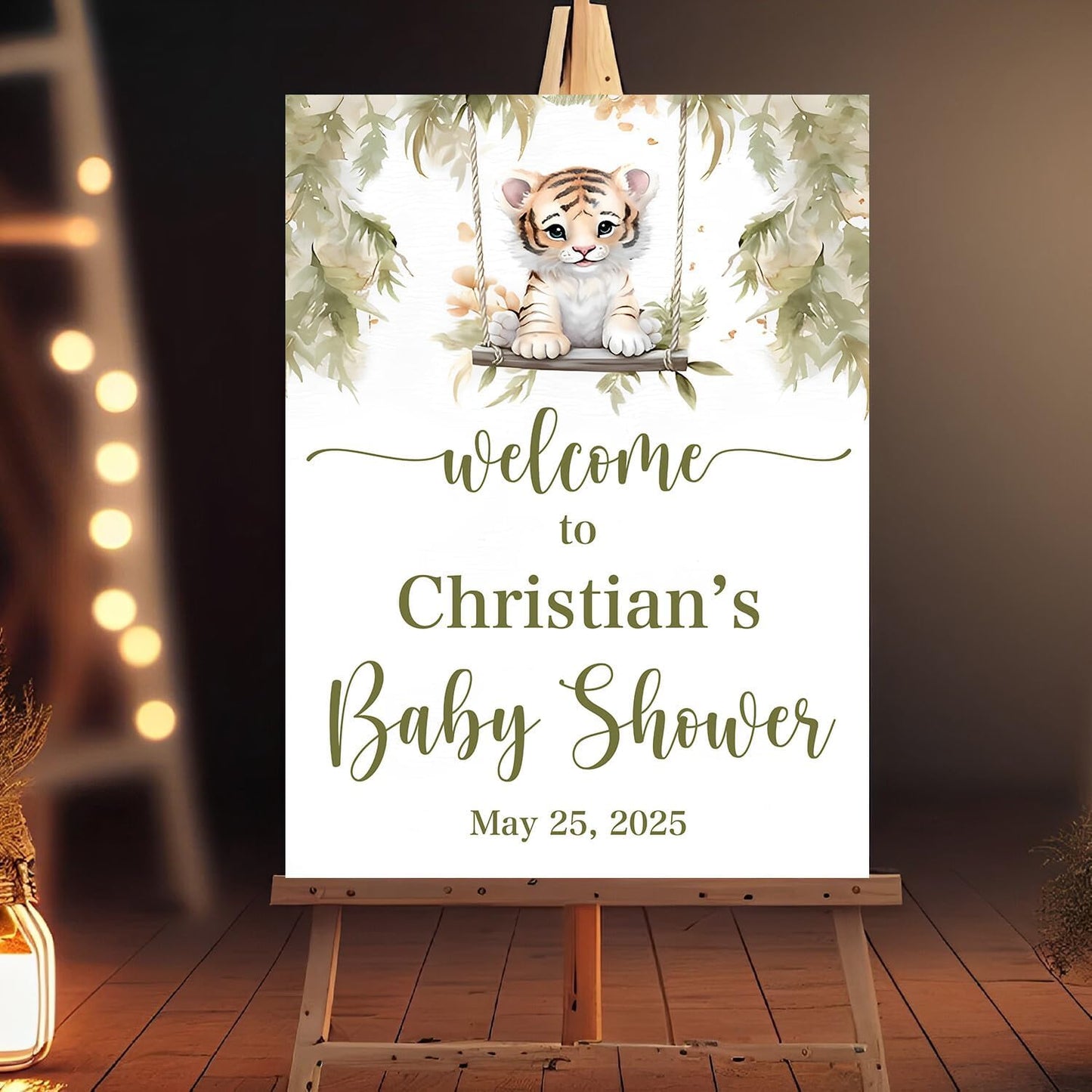 Personalized Baby Shower Welcome Sign, Tiger Baby Shower Welcome Sign, Safari Animals Baby Shower Sign, Baby Shower Welcome Sign With Stand, Wildflower Baby Shower Decorations