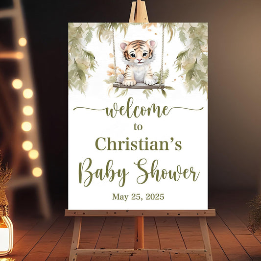 Personalized Baby Shower Welcome Sign, Tiger Baby Shower Welcome Sign, Safari Animals Baby Shower Sign, Baby Shower Welcome Sign With Stand, Wildflower Baby Shower Decorations