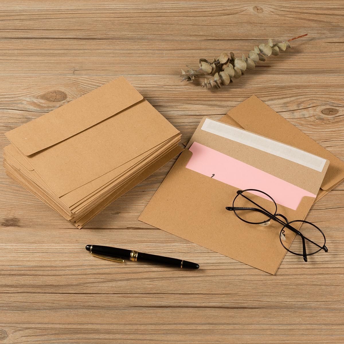 50 Pack 5 x 7 Envelopes Brown Self Seal for Wedding, Party Invitations, Greeting Cards, Announcements, Photos, 5.24 x 7.21 Inches (Brown)