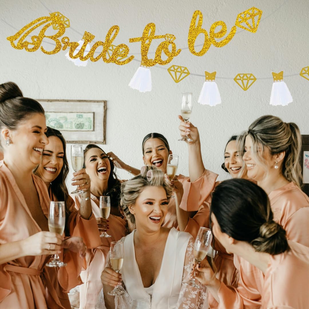 Bride To Be Banner Gold Glitter Wedding dress Banner for Bachelorette Party Decoration Engagement Bridal Shower Supplies