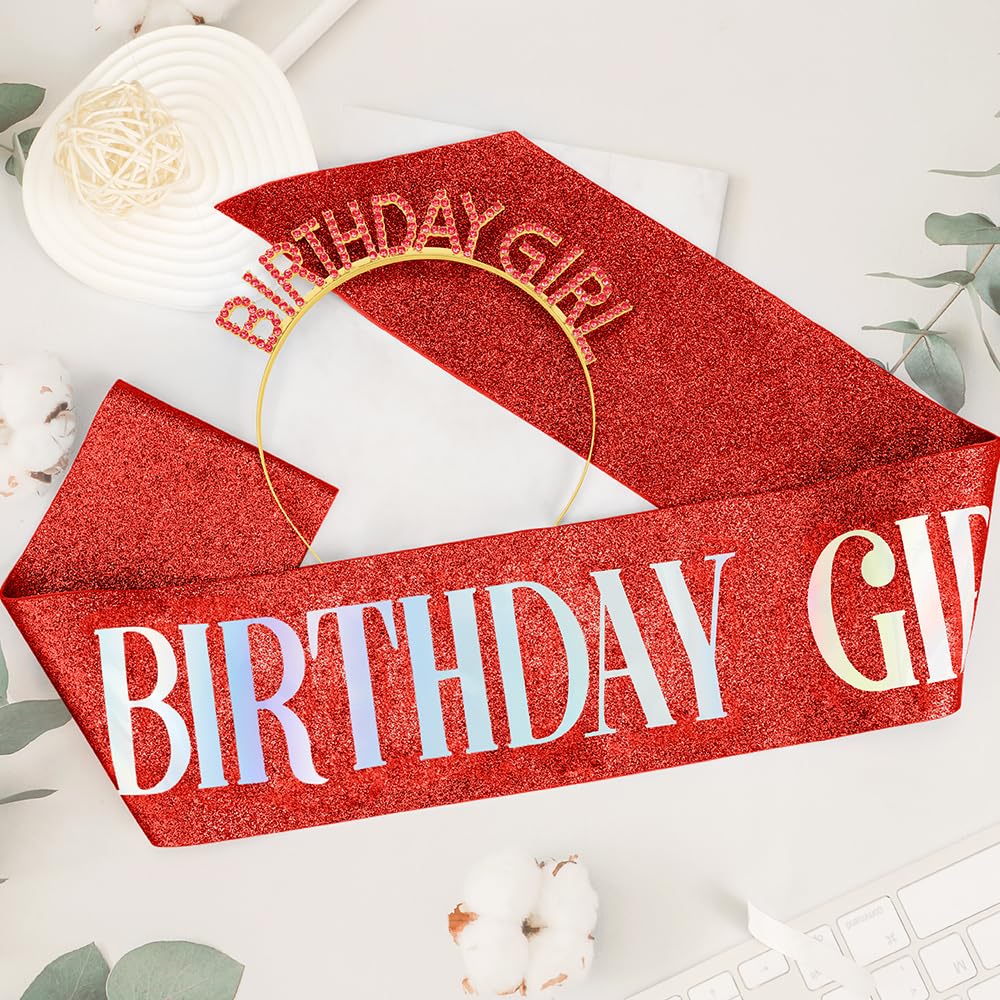 Birthday Sash Birthday Crown for Women Birthday Girl Sash Birthday Girl Crown Glitter Red Birthday Sash Crown Rhinestone Headb Set Happy Birthday Girl Princess Tiara Sash Accessories Gifts
