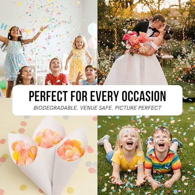 Biodegradable Rice Paper Heart Confetti, 28000 Pieces, Water-Soluble Wedding Toss Confetti, White or Sunset Mix, 150G Bulk (Mixed Coral (Pink, Orange, White))