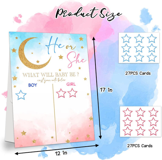 LNOKRIM Gender Reveal Party Games, Twinkle Little Star Theme Baby Gender Reveal Voting Board Sign, 48 Boy Girl Voting Stickers, He or She, Gender Reveal Party Centerpiece Decorations (12x17)