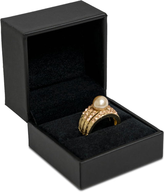 Novel Box Black Jewelry Box for Rings 2.37x2.37x1.87 Inches - Slot Ring Gift Box for Proposal Wedding Engagement - Faux Leatherette Jewelry Display Box - Gift Presentation Boxes for Rings