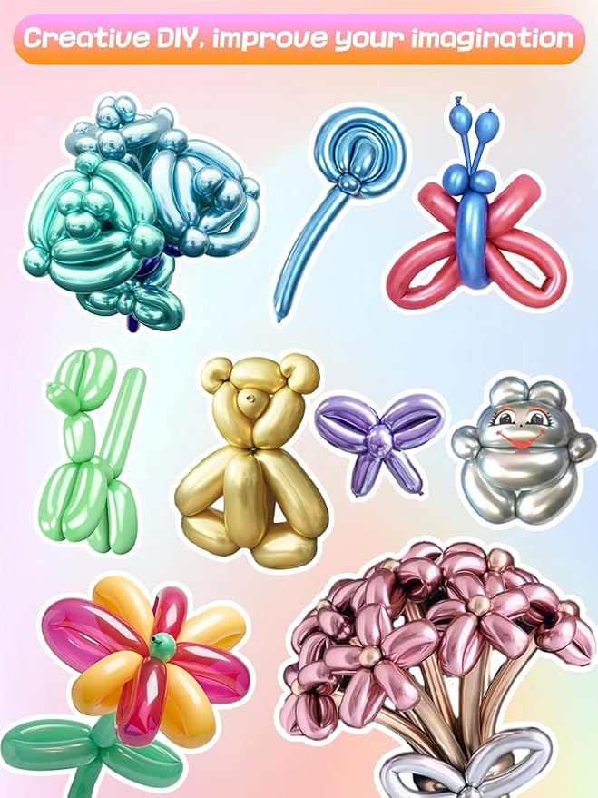 100 Pcs 260Q Balloons Kit with Pump - Kids Premium Latex Twisting Long Balloons to Make Animals Flowers, Metallic Assorted Balloons for Party Boys Girls Christmas Birthday Gifts Clowns Wedding Decor
