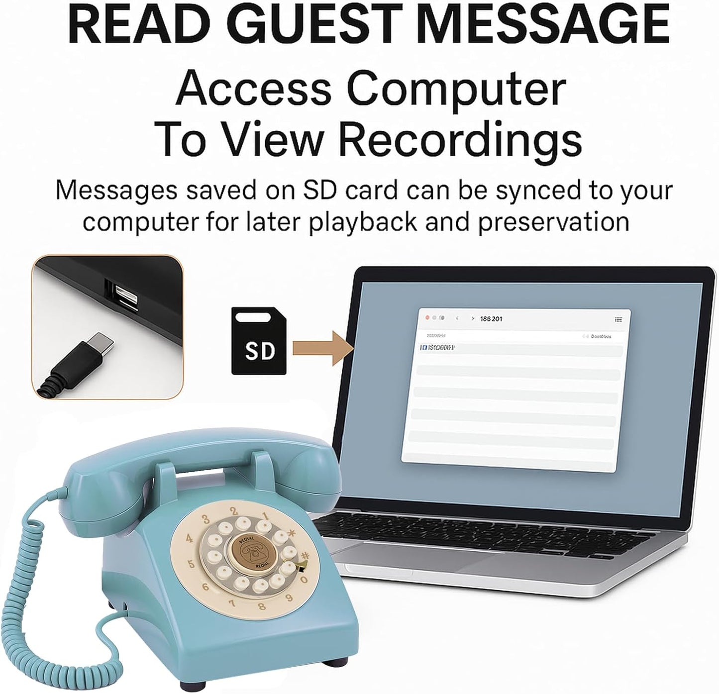 Audio Guest Book Wedding Phone, Retro Audio Phone Guestbook with Clear Voice Recording for Wedding Reception, Bridal Shower, Birthday, Baby Shower, Anniversary, Engagement (Sky Blue)