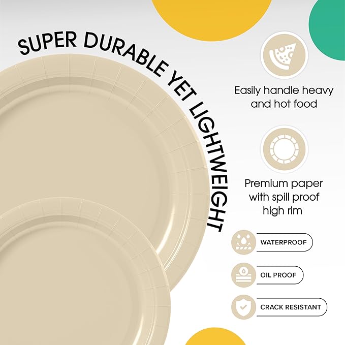 Exquisite Ivory Paper Plates Disposable Heavy Duty 100 Pcs - 50-7" & 50-9" Ivory Disposable Plates For Party Heavy Duty Paper Plate 350 GSM Birthday Party Supplies Plate Set