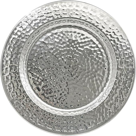 13-Inch Stainless Steel Hammered Charger Plates, Silver Dinner Plate Chargers Set of 6, Round Server Ware