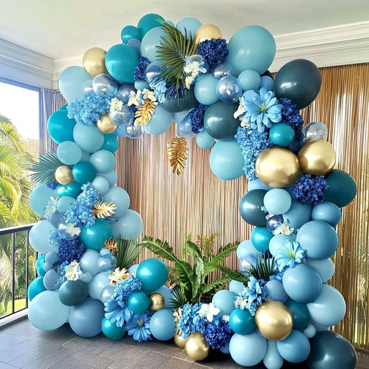 Teal Blue Gold Balloons Double Stuffed Latex Dusty Blue Turquoise Balloon Different Sizes Teal Gold Balloon Garland for Birthday Wedding New Year Anniversary Baby Shower Ocean Party Decor