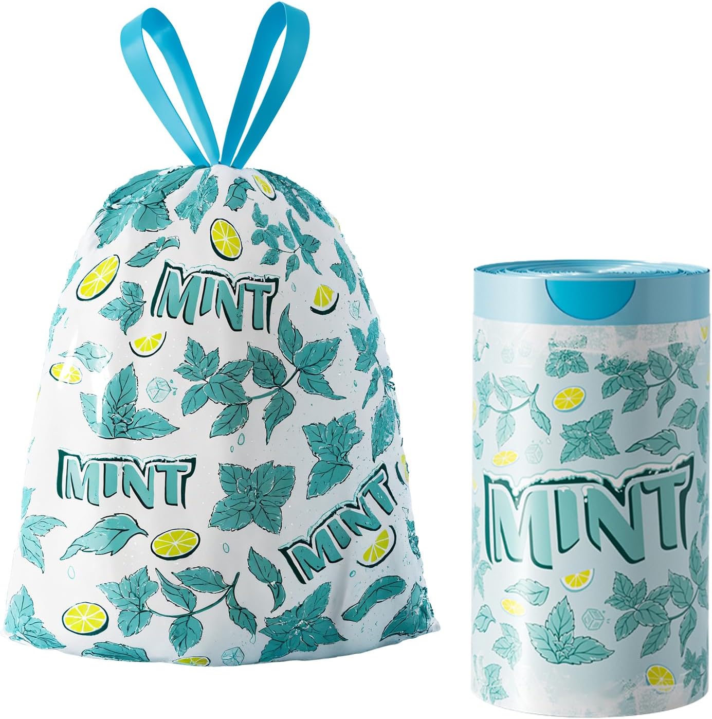 4 Gallon Small Trash Bags Drawstring,4 Gal Trash Can Liners,Small Bathroom Garbage Bags Scented,Tear Resistant Garbage Bags,50 Count Trash-Can-Liners (Lemon Mint)