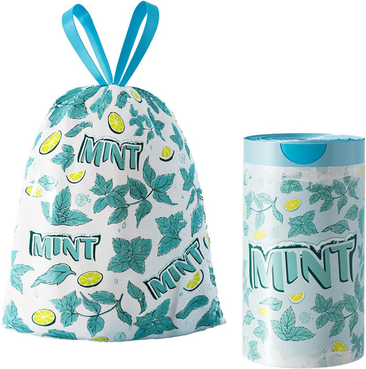 4 Gallon Small Trash Bags Drawstring,4 Gal Trash Can Liners,Small Bathroom Garbage Bags Scented,Tear Resistant Garbage Bags,50 Count Trash-Can-Liners (Lemon Mint)