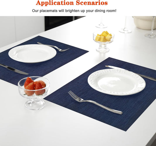 Placemats Set of 4,Washable,Heat and Stain Resistant Indoor/Outdoor Place mats,Vinyl Woven Non Slip Table Mats for Restaurant Table Protection,PVC Placemats(Navy Blue,4PCS)