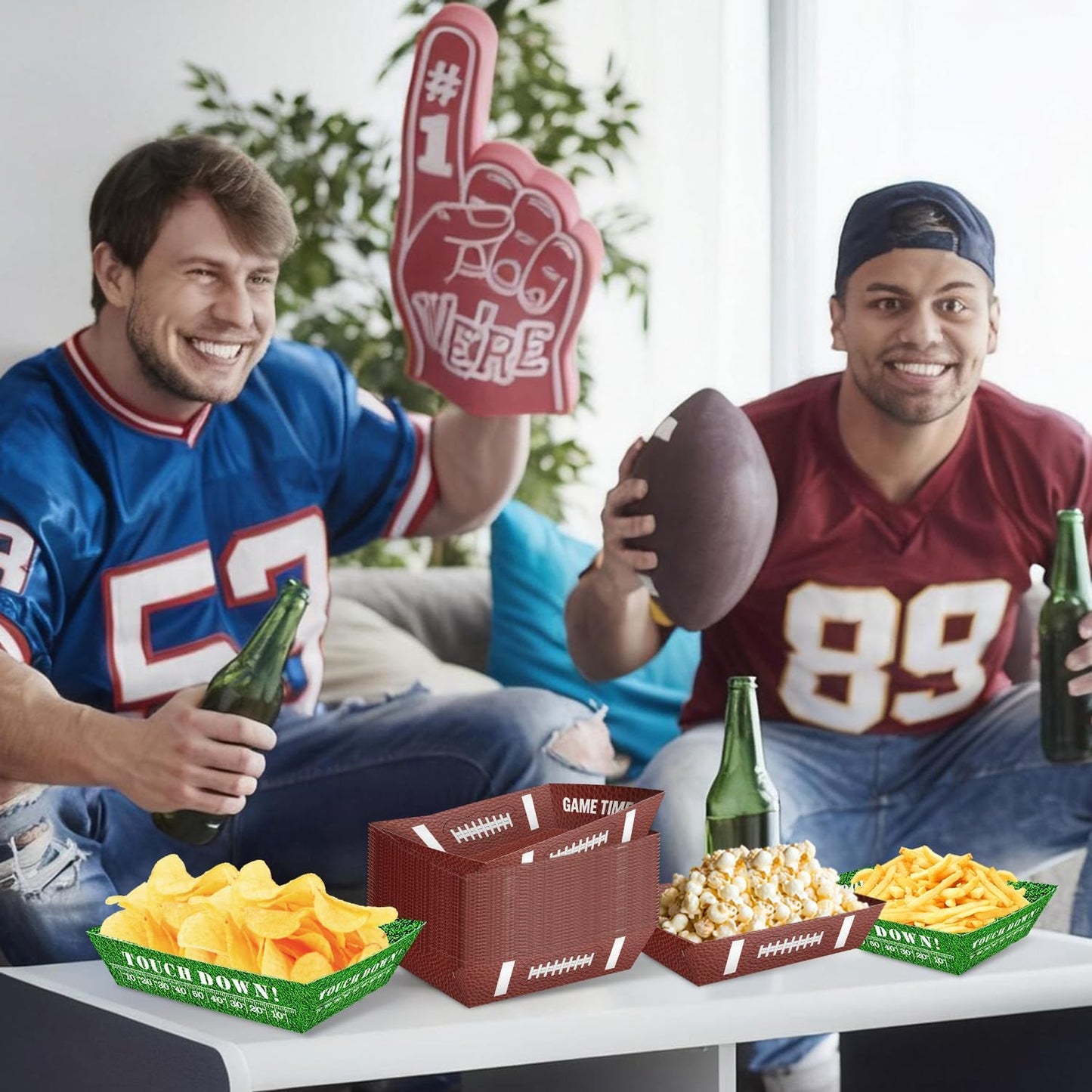 50 Pcs Football Party Decorations, Disposable Football Paper Snack Trays, Large Serving Boats for Super Bowl Party, Birthday, Tailgate & Sports Theme Events – 2 Designs