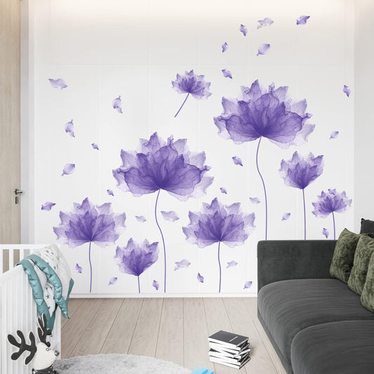 59.1'' x 49.6'' Huge Flower Petal Wall Decals Living Room Floral Wall Stickers Removable Peel and Stick Waterproof Wall Art Decor Stickers for Bedroom Bathroom Office (Purple)