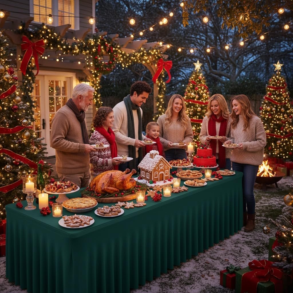 HolidayIdeas 2 Pack Hunter Green Spandex Tablecloth for 4 Foot Table, Fitted Stretch Cover for Christmas Party Decorations