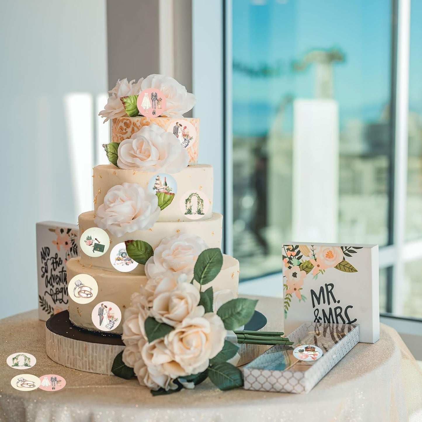 36PCS Edible Wedding Cupcake Toppers Wafer Paper Groom and Bride Cupcake Decoration Diamond Ring Cupcake Picks for Bridal Shower Bachelorette Wedding Party Supplies
