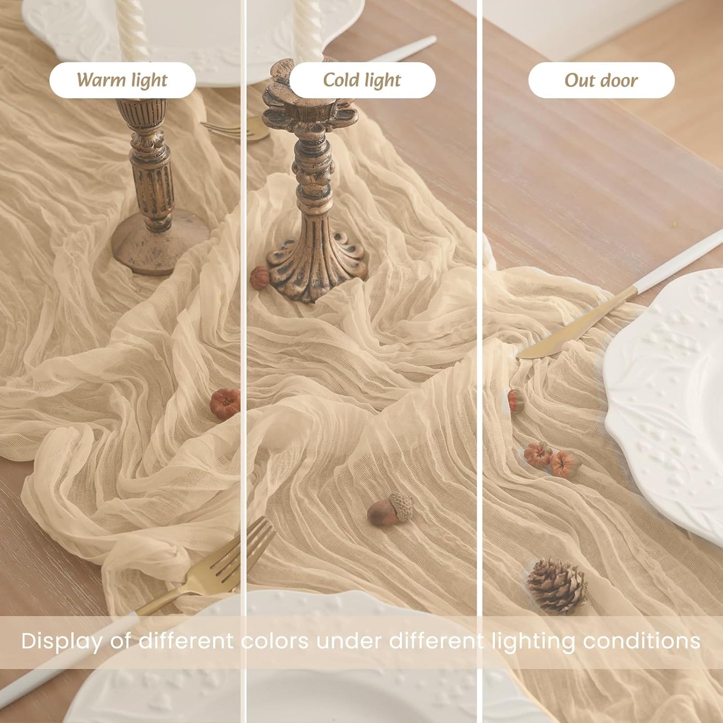 8Pack Beige Table Runner 10FT Cheesecloth Table Runner 35x120Inch Long Boho Cheese Cloth Table Runners Rustic Gauze Table Runners for Party Wedding Bridal Shower Baby Shower Decorations