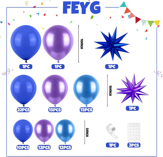 Purple Blue Balloon Arch Kit, Metallic Purple and Blue Balloons Garland Kit with Star Balloons Party Birthday Balloons for Boys Video Game Birthday Baby Shower Engagement Party Supplies
