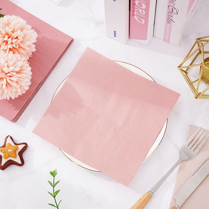 Whaline 150Pcs Peach Pink Cocktail Napkin 3 Colors Paper Napkin Gradient Pink Disposable Beverage Napkin for Holiday Home Party Table Decor Supplies