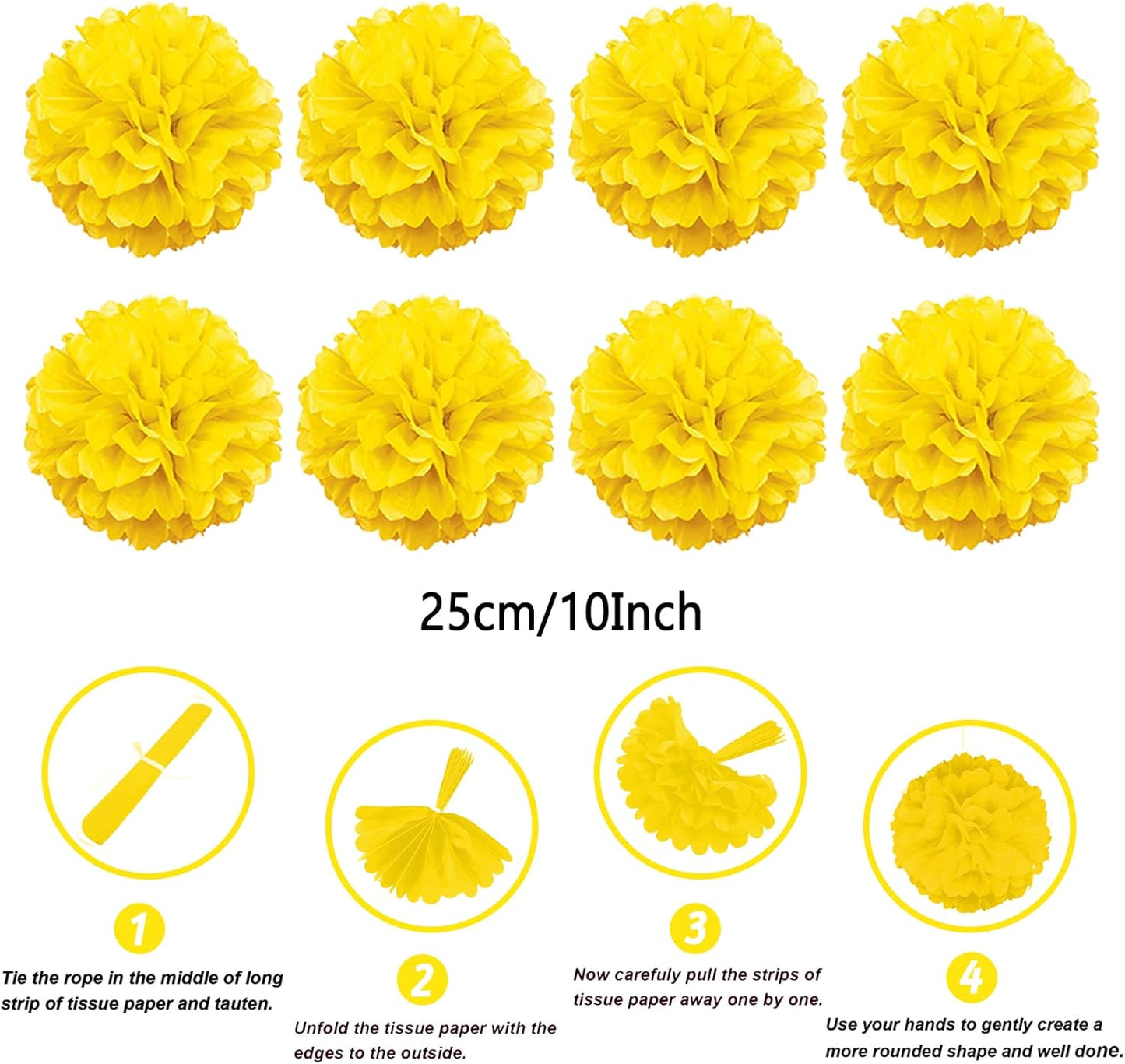 ZERODECO Party Decorations, 41 Pcs Yellow Papar Fans Pompoms Garlands String Tissue Paper Tassel for Graduation Congrats Grad New Years Spring Festival Wedding Birthday Party