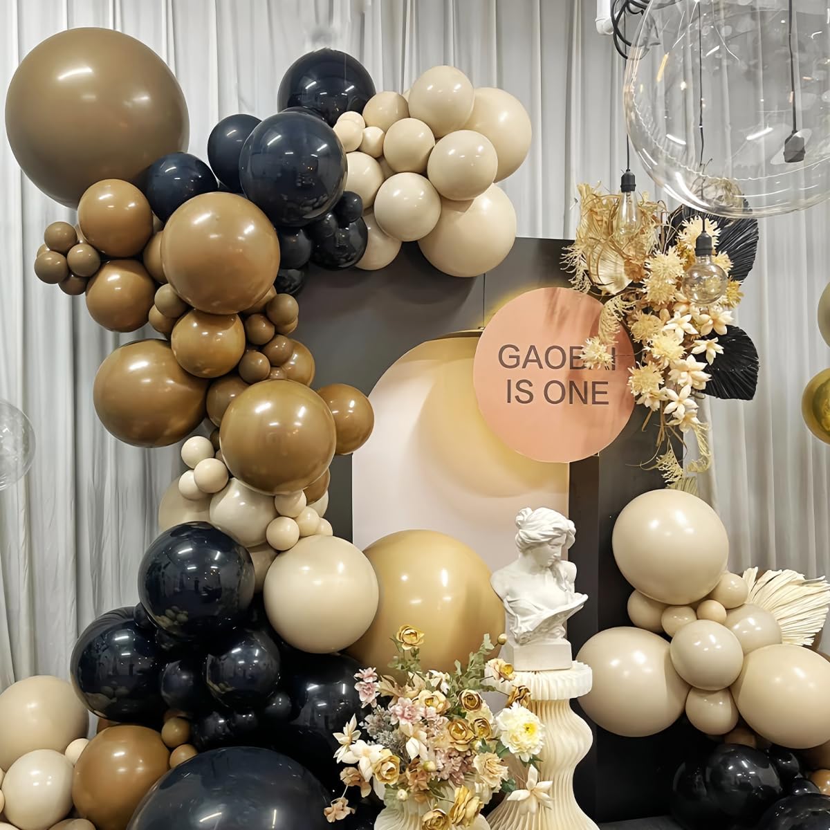 White Sand Black Balloons Arch Kit with Bobo Balloon, 151Pcs Latex Balloons Garland 18 12 10 5 inch for Birthday Wedding Bridal Shower Bachelorette Anniversary Party Decorations