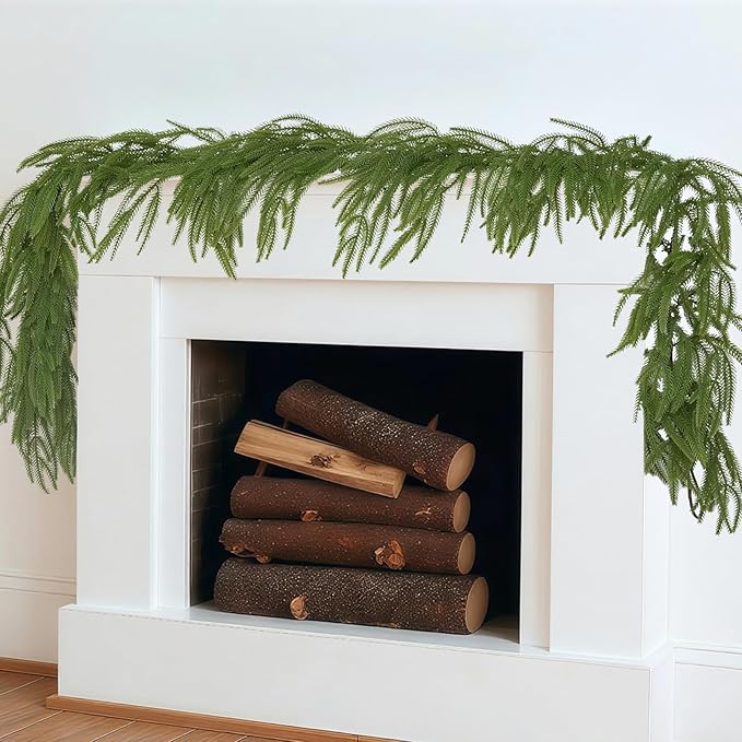 1 Pcs 9FT Christmas Garland, Christmas Decorations, Artificial Norfolk Pine Garland, Faux Greenery Garland for Mantle Fireplace Table Door Wall Upstairs Indoor Outdoor Holiday Xmas Decor