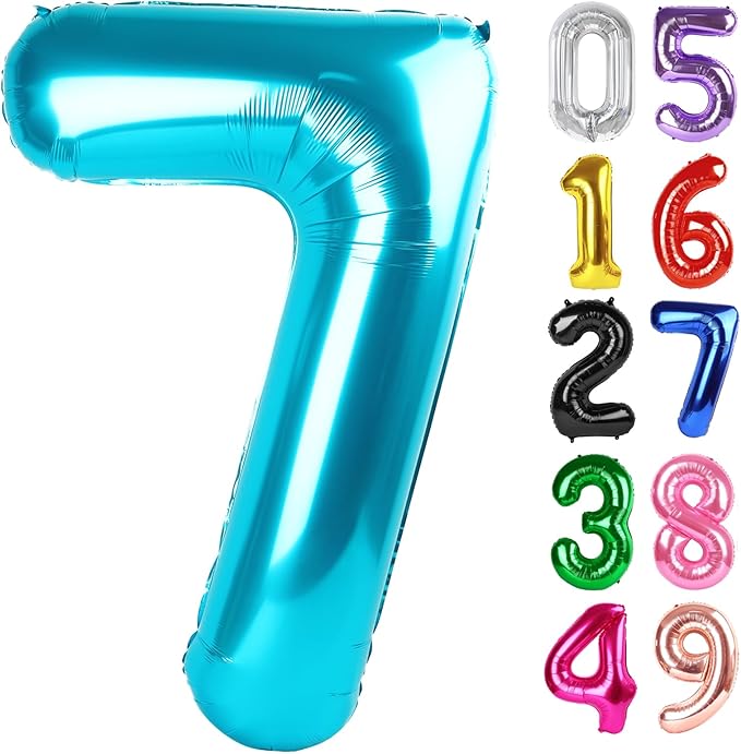 Light Blue Number 7 Balloon 40 Inch, 7th Birthday Party Decorations for Children, Giant 7 Foil Balloon for Party Supplies