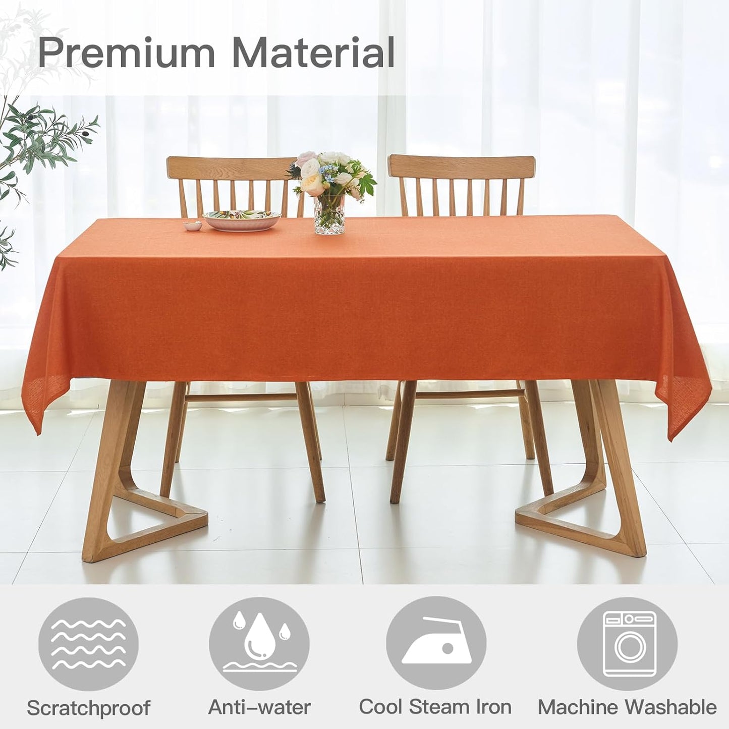 maxmill Linen Textured Harvest Tablecloth Stain Proof Waterproof and Wrinkle Free Washable Dining Tablecloths, Thanksgiving Party Table Cover, Halloween Table Cloth, Rectangle 60 x 120 Inch, Rust