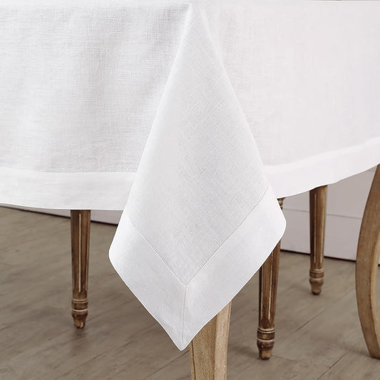 Solino Home White Tablecloth 60 x 108 Inch - 100% Pure Linen Rectangular Tablecloth - Machine Washable Table Cloth for Fall, Autumn, Halloween, Thanksgiving, Christmas, Holiday - Fete