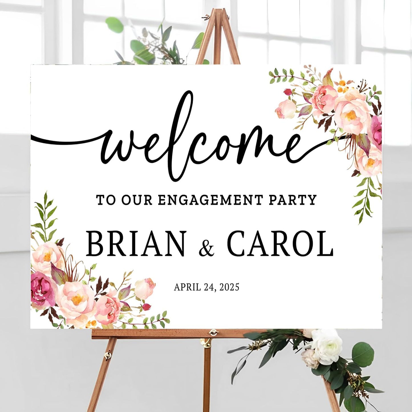 Welcome To Our Engagement Party Sign - Floral Engagement Decorations