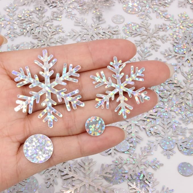 Snowflake Confetti, 300 PCS Snow Christmas Confetti for Winter Wonderland Party Decorations, Iridescent Snowflake Christmas Decorations
