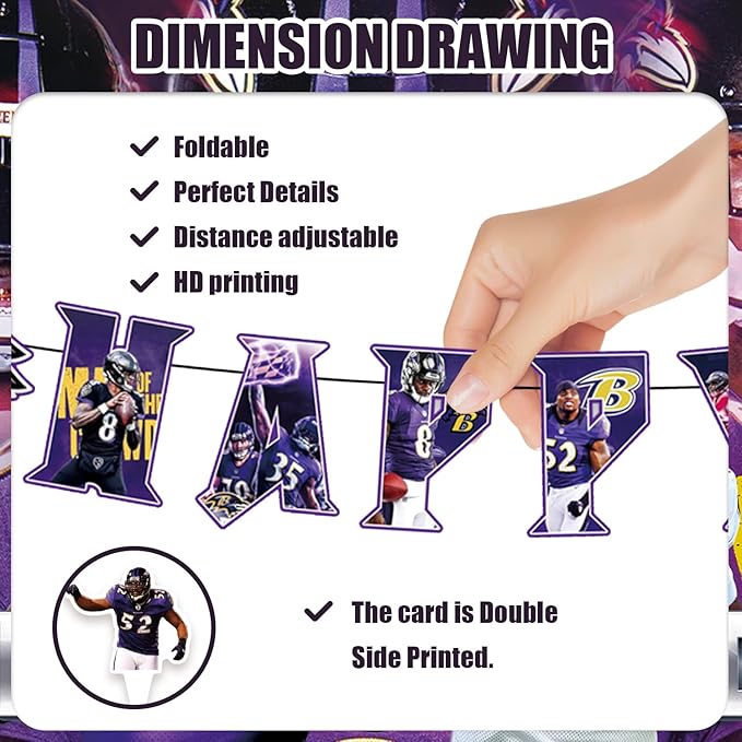 42pcs Baltimore Party Decoration Pack Includes，Banner，Cake Topper，Blackdrop,Balloons for Ravens party decoration