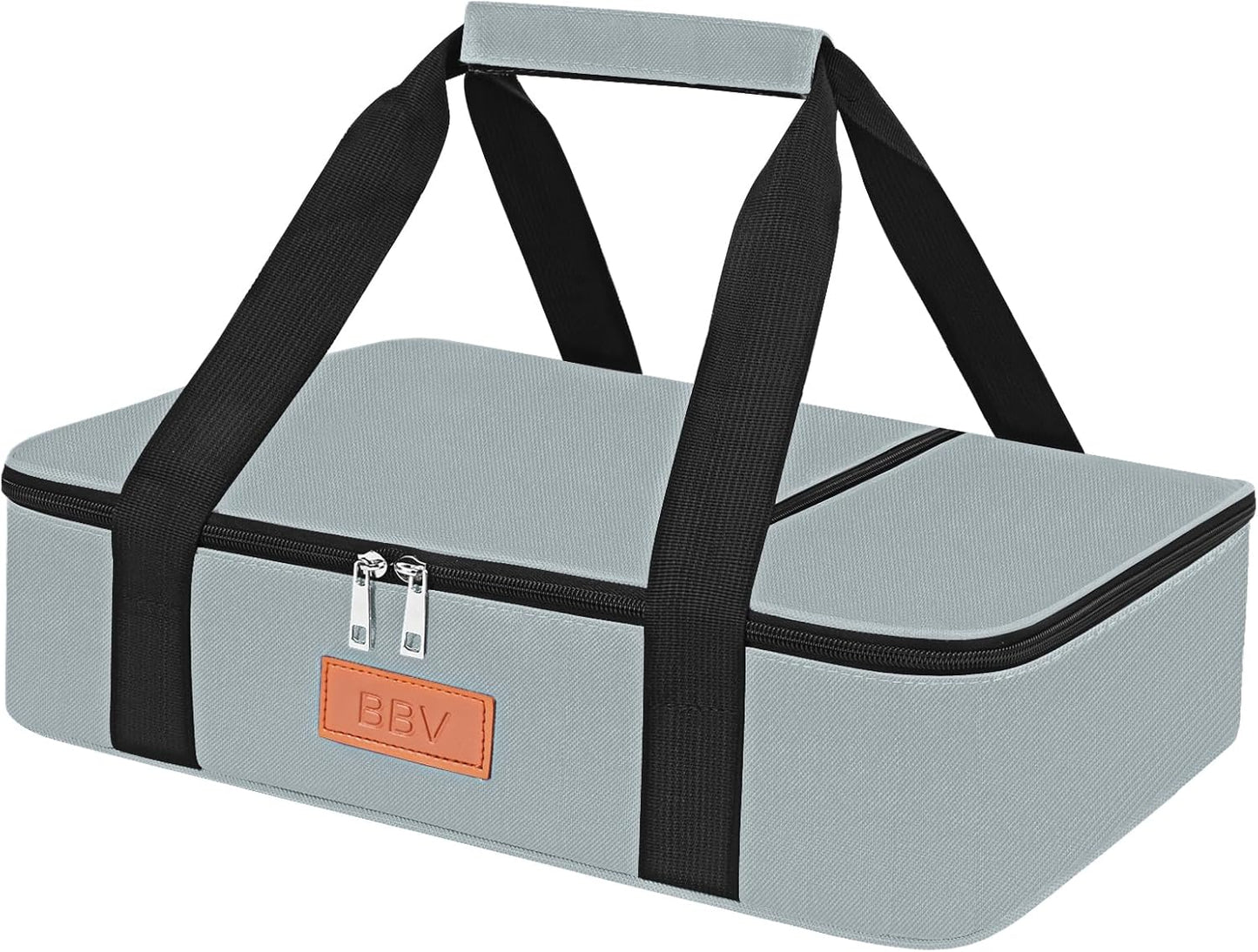 BBV Insulated Casserole Carrier for Hot or Cold Food, Food Warmer Bag Fits 9"x13" Baking Dish, Durable Nylon Leak Proof Food Containers for Travel, Potluck, Parties, Picnic, Cookouts (Grey)