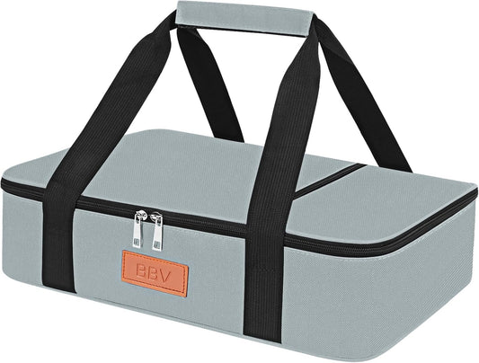 BBV Insulated Casserole Carrier for Hot or Cold Food, Food Warmer Bag Fits 9"x13" Baking Dish, Durable Nylon Leak Proof Food Containers for Travel, Potluck, Parties, Picnic, Cookouts (Grey)
