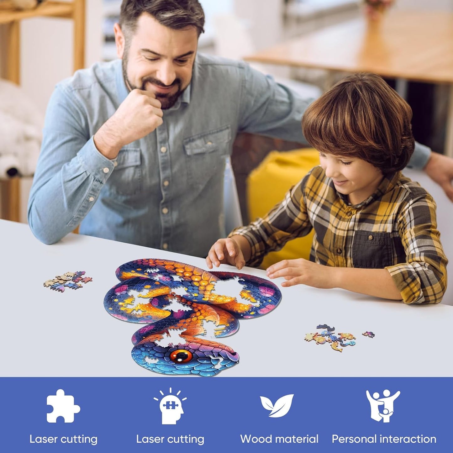 Reouinty Wooden Puzzle for Adults 500 Pieces, 3D Visual Effect Snake Jigsaw Puzzles, Unique Shape Animal Adult Puzzles, Irregular Wood Puzzles Best Gift for Adults Family Game 16.6 * 16.9 in