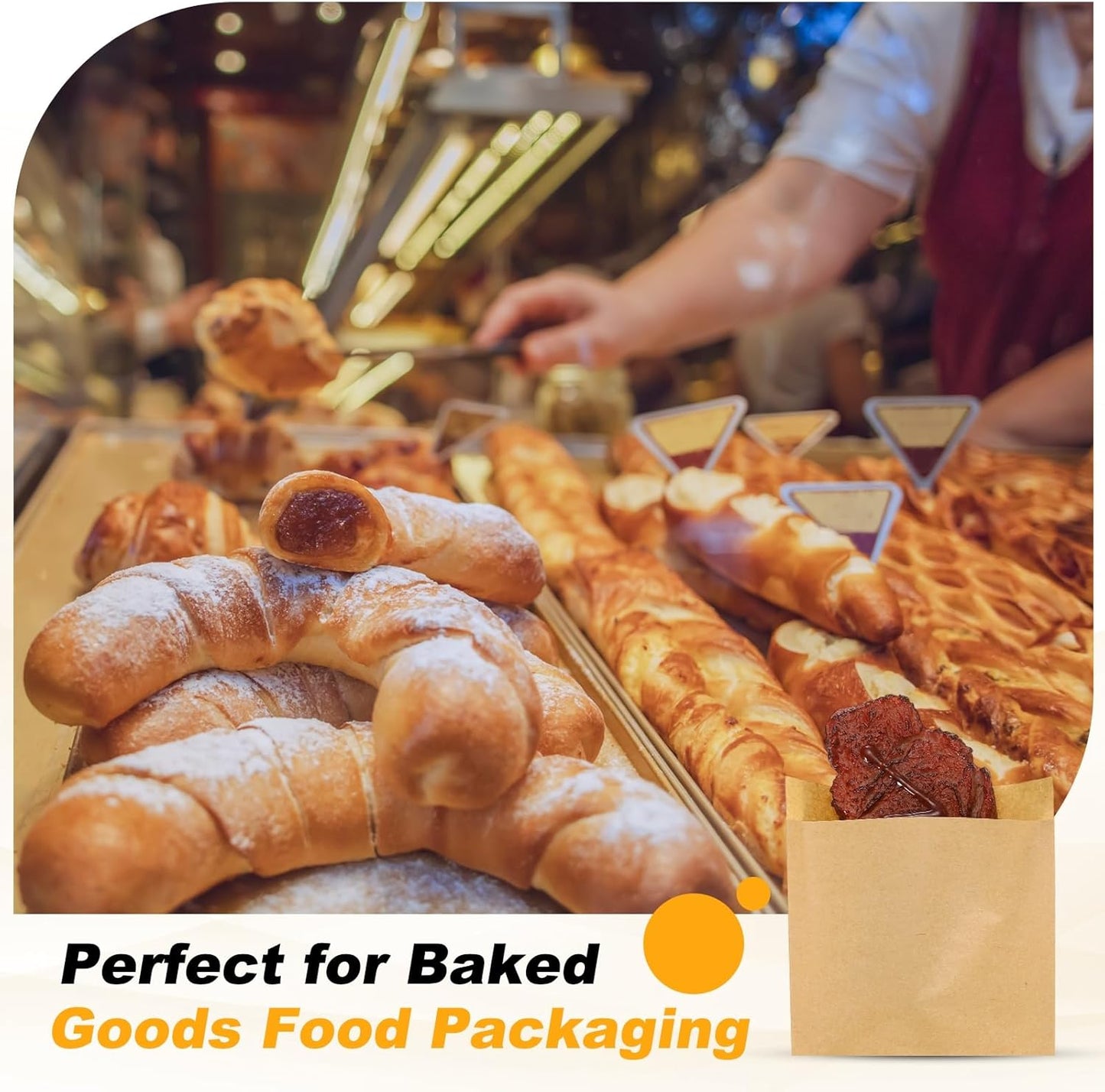PATIKIL 9.84x9.84 Inch Paper Sandwich Bags, 100 Pcs Pastry Bag Small Pastry Bags Cookie Sleeves Food Packaging for Bakery Treats, Light Brown
