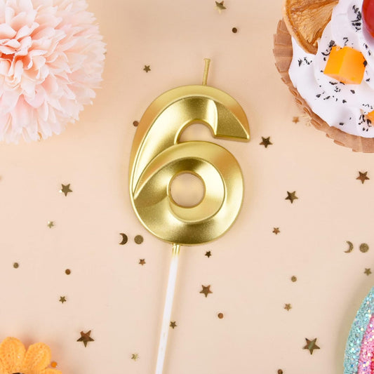 PHD CAKE 2.76 Inch Diamond Gold 6 Number Birthday Candles, Gold Number Candles, Cake Number Candles, Party Celebration