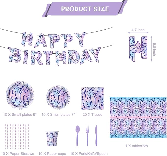 104pcs Purple Demon Birthday Tableware, Hunters Party Character Supplies Set Include Banner,Plates Napkins Cups Knives Spoons Forks Straw Tablecloth Boys Girls Movie Theme Party