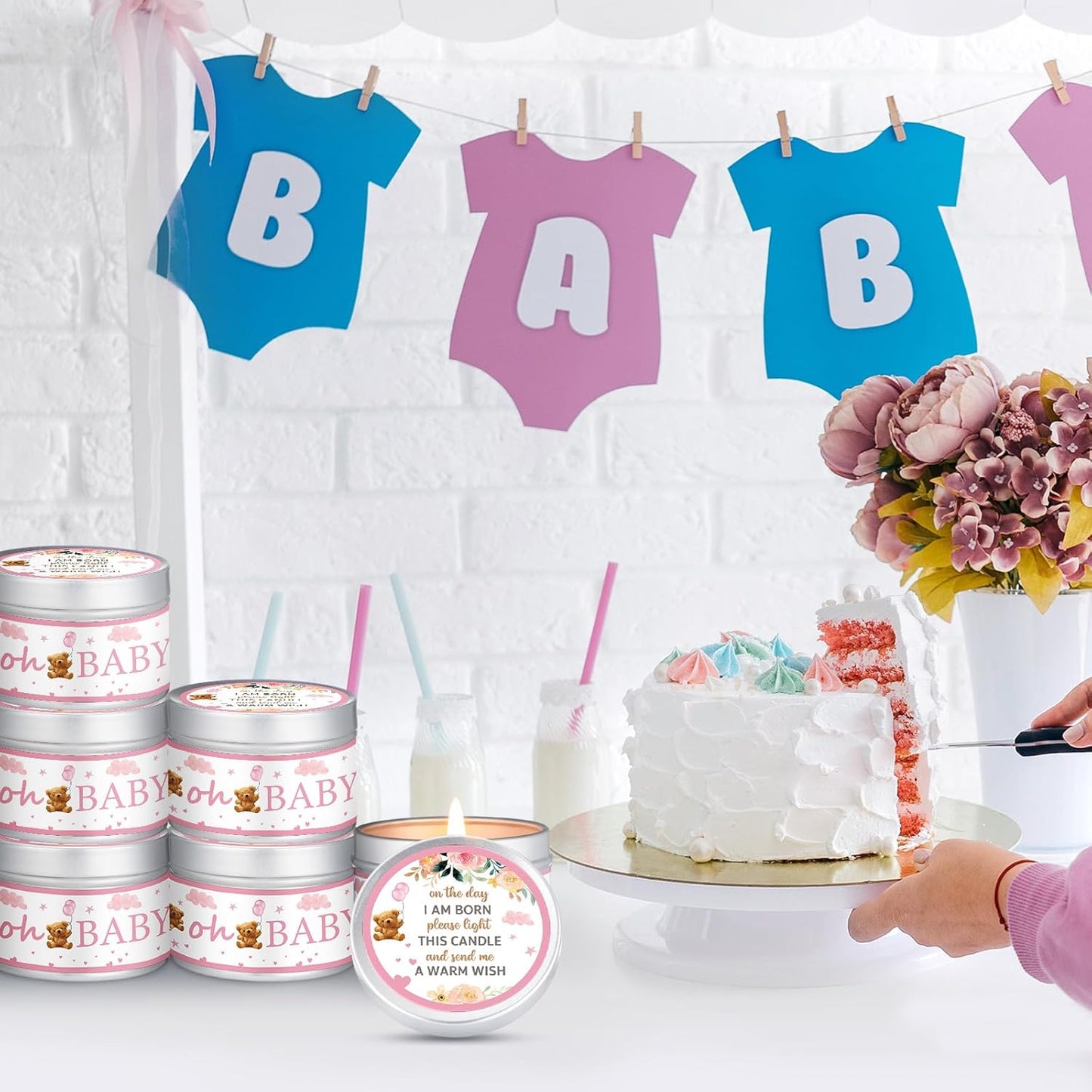 MTLEE 24 Pcs Bear Baby Shower Party Favors Candles Lavender Scented Baby Shower Favors for Guests Rustic Tealights Candles Gender Reveal Return Gifts Girl Boy(1.2 Oz, Pink)