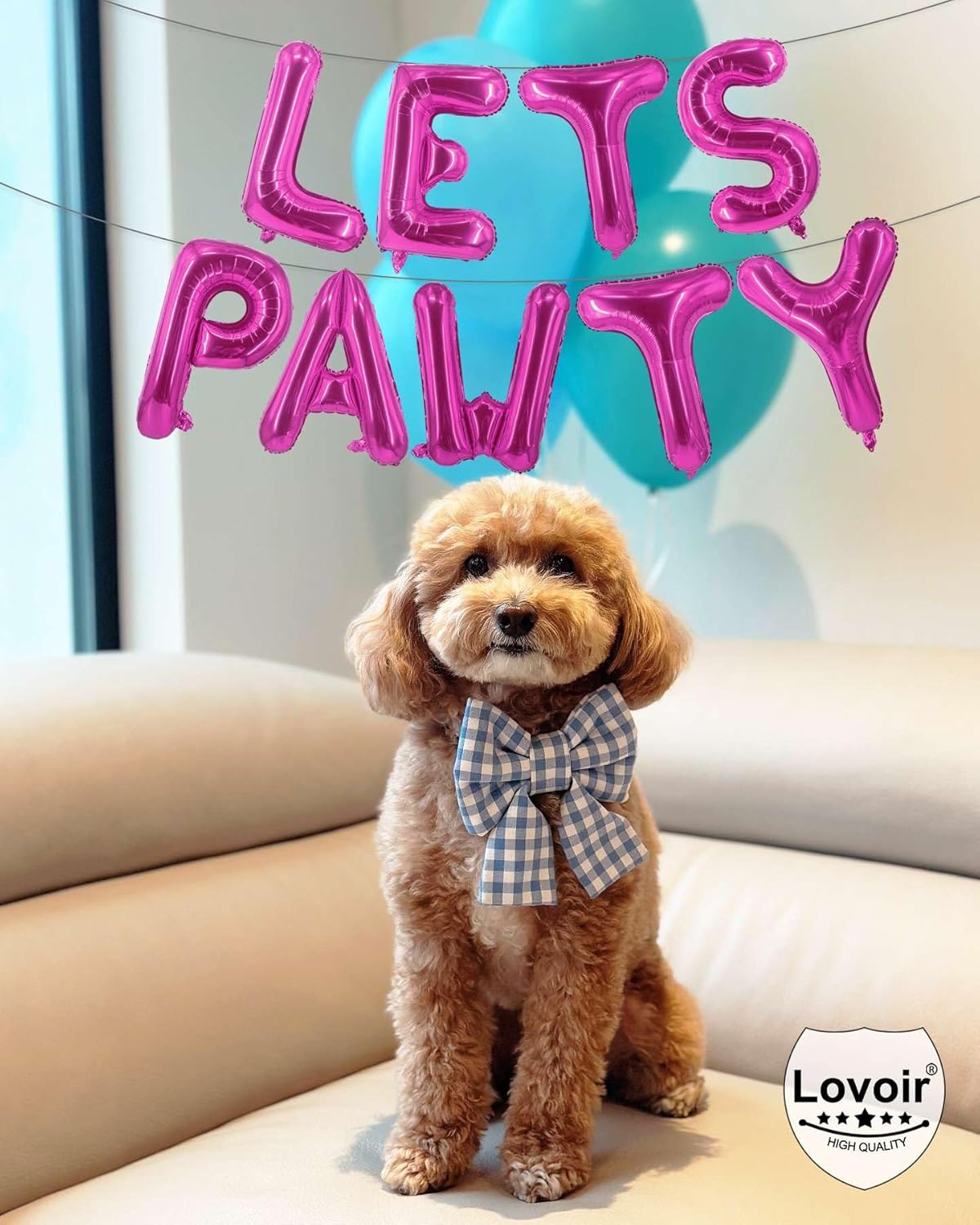 9 Pcs Lets Pawty Balloons Banner 16 Inch, Dog Cat Pet Birthday Letters Sign Lets Pawty Balloons Happy Birthday Banner for Pet Dog Cat Party Supplies Decorations (Pink)