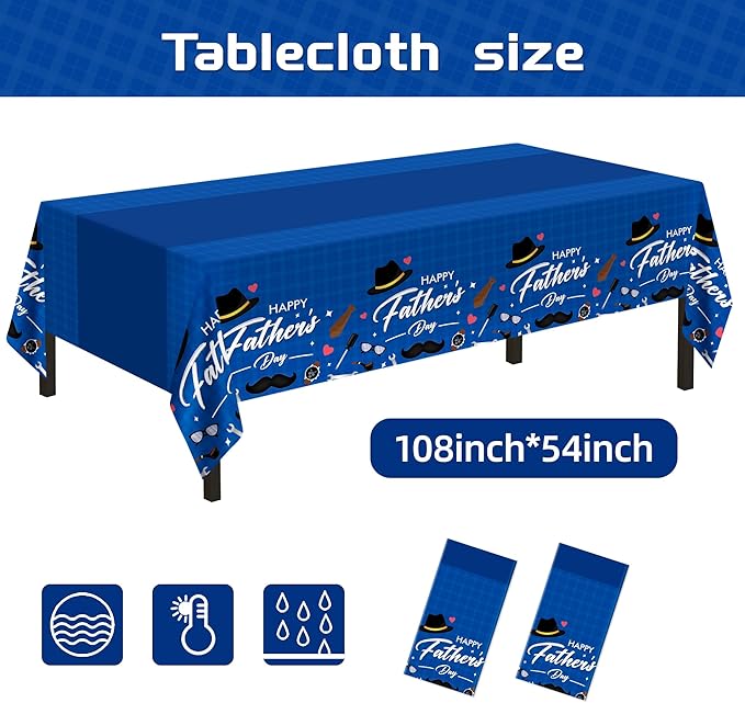 Childom 2 Pack Fathers Day Tablecloth,54" x 108" Plastic Disposable Table Covers for Rectangle,Fathers Day Decorations for Party Supplies,Plastic Party Table Cloth for Home Dinner Picnic Buffet Tables