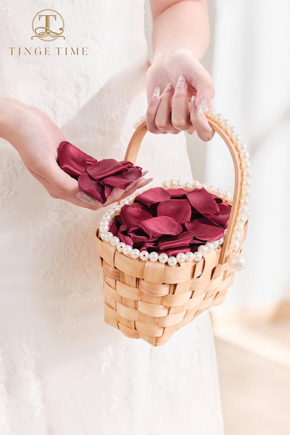 TINGE TIME 300pcs Silk Rose Petals Burgundy Heart Flower Petals for Wedding Flower Girl Basket Aisle Scatter Dinner Table Centerpieces Party Confetti Bridal Shower Romantic Night Decoration