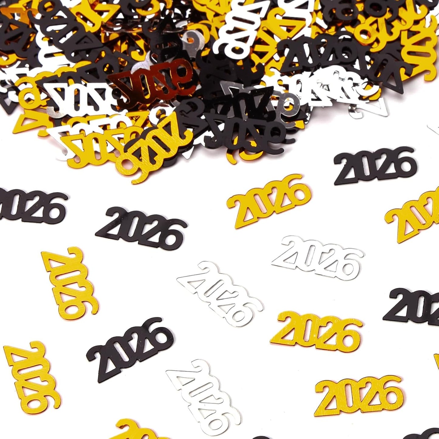 500 Pcs New Year 2026 Confetti, Gold Black and Silver 2026 Table Shiny Confetti Glitter for Happy New Year Decorations 2026 New Years Eve Table Decorations