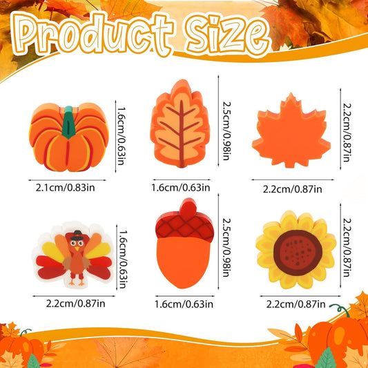 80pcs Fall Flatback Charms Polymer Clay Leaf Acorn Pumpkin Turkey Maple Leaves Table Scatters Autumn Vase Fillers for Holiday Decoration Party Favors Arts Craft Supplies
