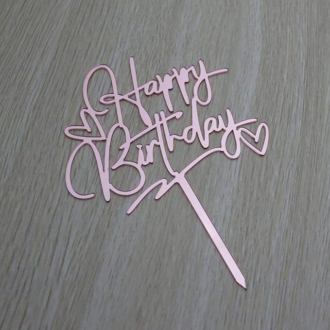 Happy Birthday Cake Topper - Birthday Party Decorations, Mirror Rose Gold Acrylic