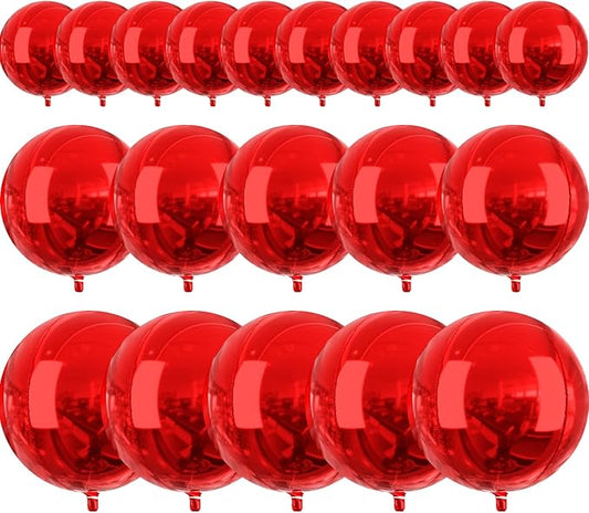 PartyWoo Red Foil Balloons 20pcs Different Sizes Pack of 22 15 10 Inch Large Round Foil 4D Inflatable Mirror Ball Mylar Balloons for Graduation Birthday Anniversary Casino Party Decorations