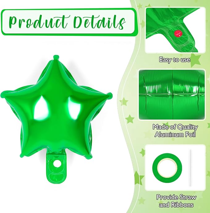 50 Pcs Star Balloons,10 Inch Green Star Foil Balloons,Stars Shaped Balloon Mylar Helium Balloon for Birthday Party Anniversary Wedding Baby Shower Decorations (10inch-green)
