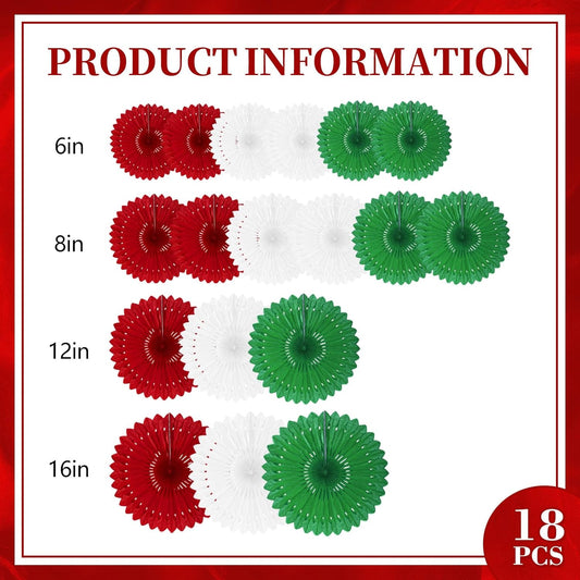 18 Pcs Christmas Hanging Paper Fan, Hanging Honeycomb Round Paper Fans for Weddings, Birthdays, Baby Showers, Classroom, Events Ceiling Party Supplies Decorations